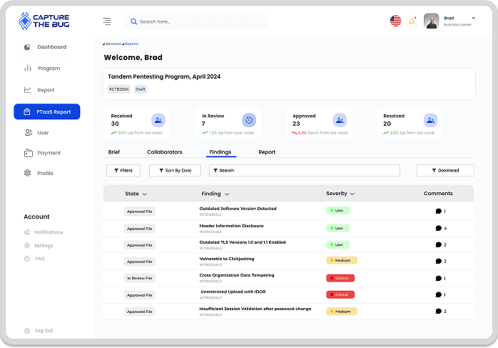 PTaaS Dashboard Interface